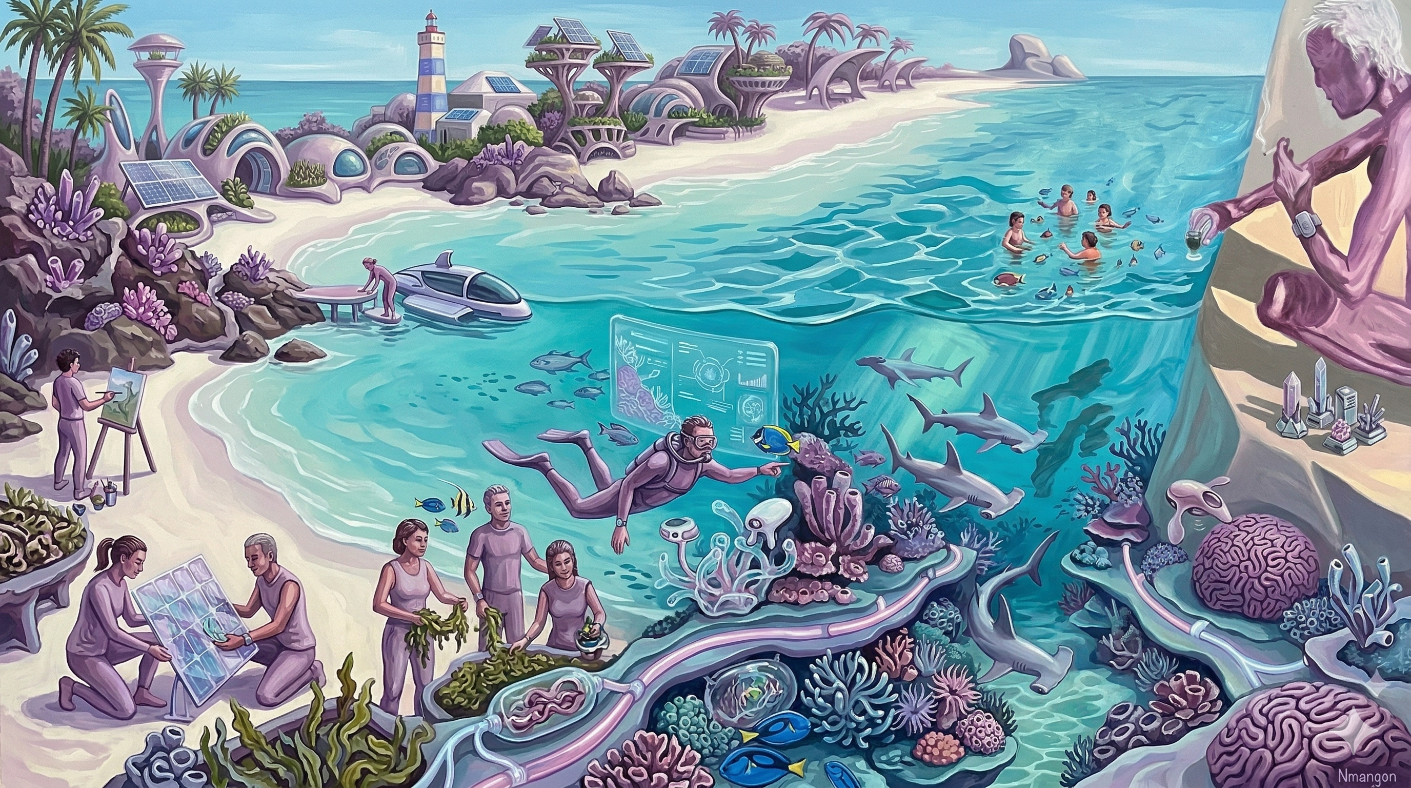 AI imagined deep ocean — coexistence