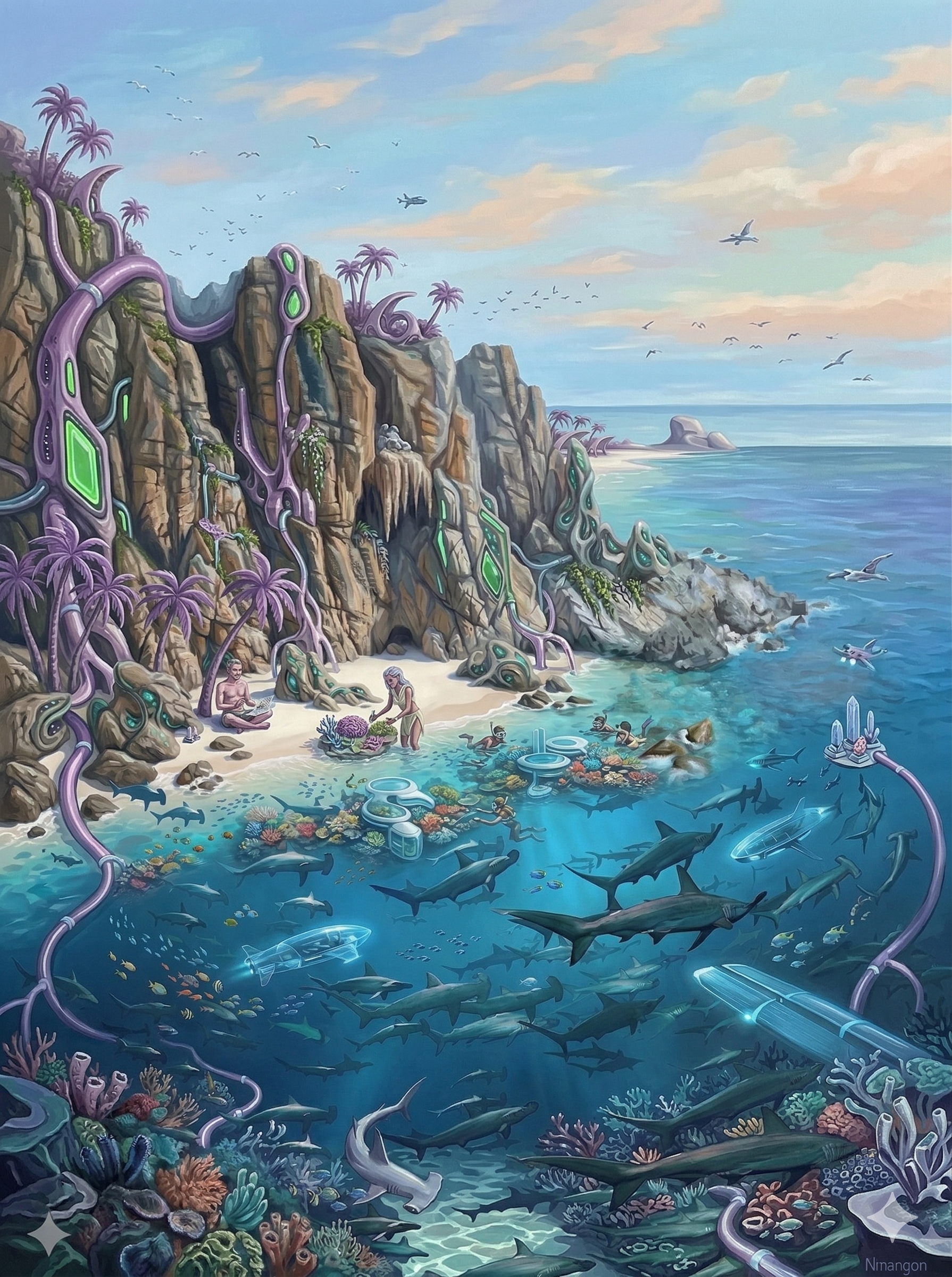 AI imagined deep ocean — technology and reef